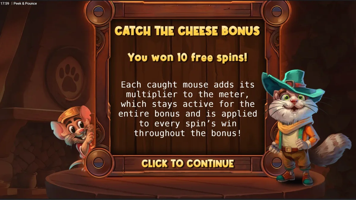 Karakter Señor Pounce dalam slot Peek & Pounce sedang beraksi di dapur